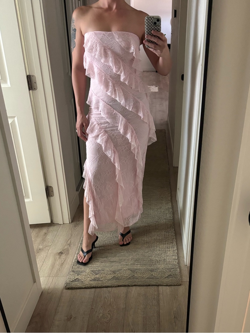 Wild Fable Strapless Pink Ruffle Lace Midi Dress NWT
